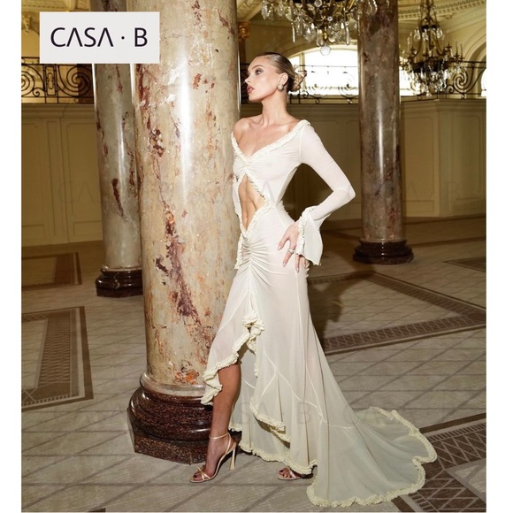 5⭐️CASA B| “Glamour de Cannes” Mesh Cut-Out Frill Sheer Gown - Picture 7 of 17